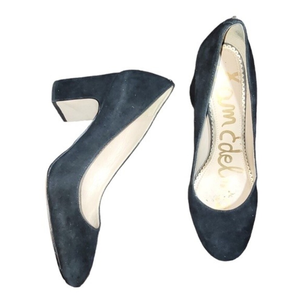 Sam Edelman Women's Stillson Pump Wedge Block Heel Round Toe Suede Black Size 7
